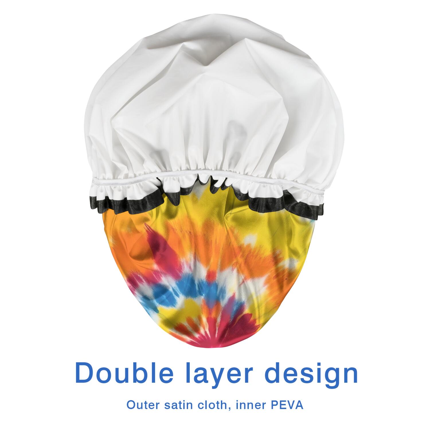 Shower Caps,Vibrant Tie Dye Spiral Waterproof Shower Cap for Women 4 Pieces,Double Reusable Hair Cover for Shower PEVA Elastic Stretch Hem