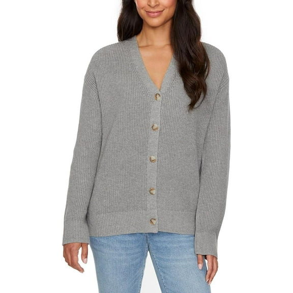 Hudson Women's Cotton Button Down Cardigan Sweater, Grey, Size L
