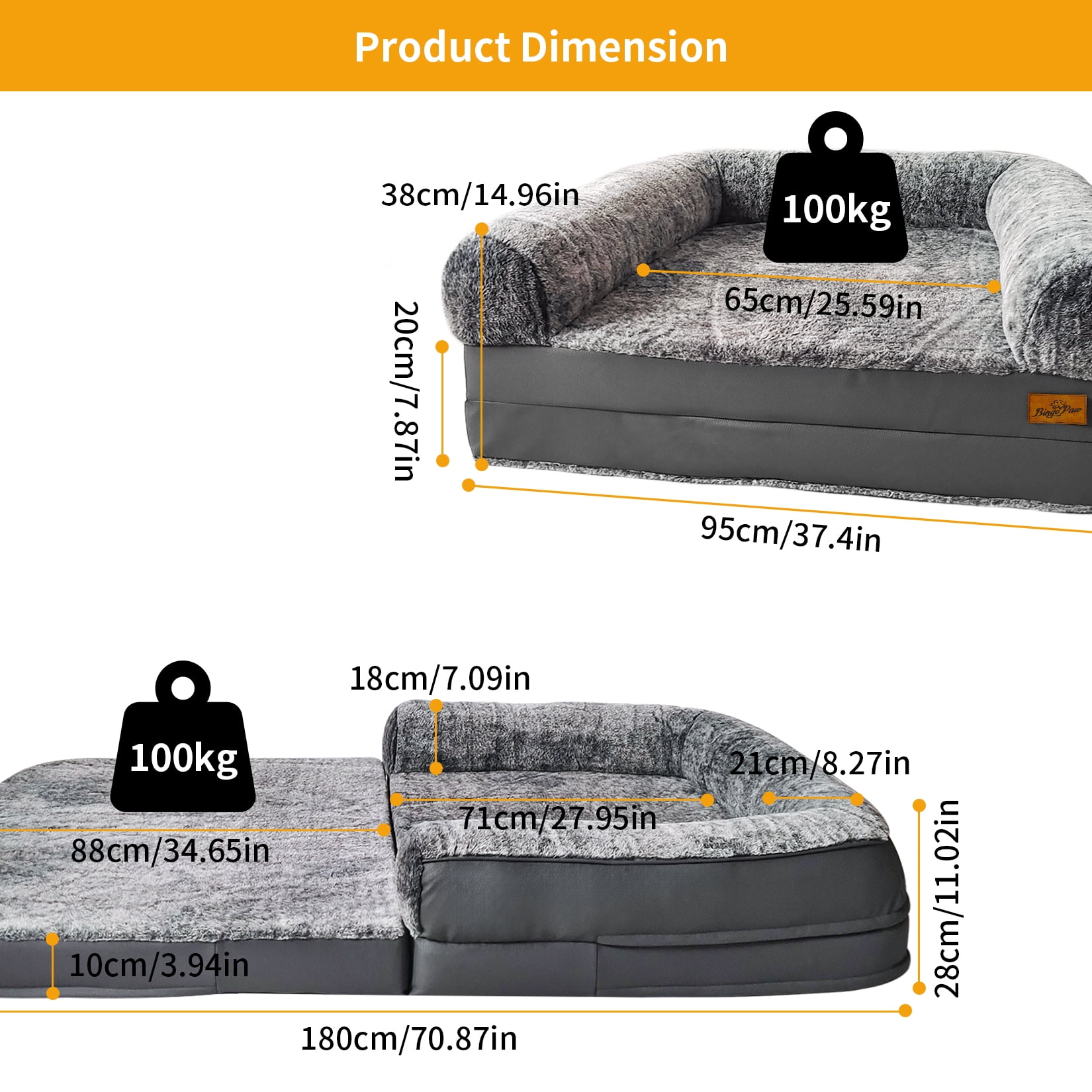 Bingopaw Foldable Human Giant Orthopedic Dog Bed Plush Cover Pet Bed Fits Adult and Pets, 71" Long