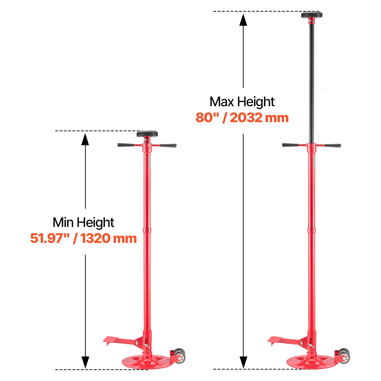 VEVOR Underhoist Support Stand, 3/4 Ton (1653 lbs) Capacity Under Hoist Jack Stand with Two Wheels, Lifting from 51.97" to 80", Bearing Mounted Spin Handle, Foot Pedal, Support Vehicle Components