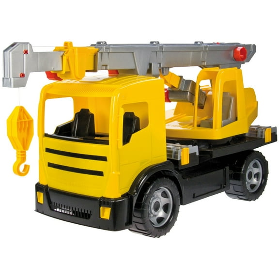 LENA® Construction Toys Powerful Giants Toy Crane Truck with 360° rotating and 3 ft extendable boom in Yellow and Black Toys for Boys or Girls Age 3 