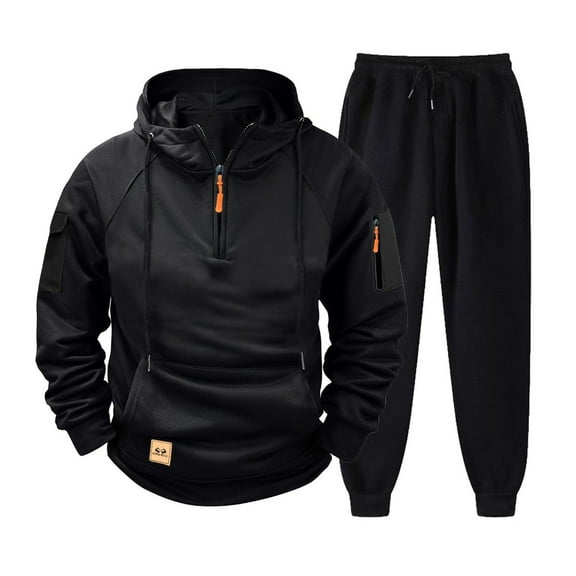 Men's Tactical Quarter-Zip Sweatsuit Set Cargo Hoodie & Joggers Quick-Dry Tech Utility Pockets Weather-Resistant Training Essential Military-Grade Urban Exploration Wear