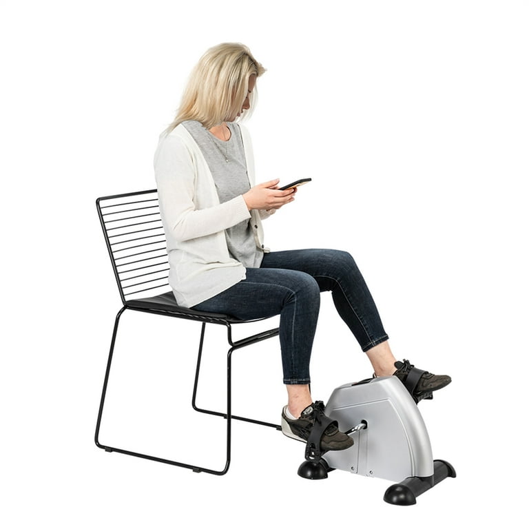 Hand Foot Pedal Exerciser Silver Pedal Exerciser with Electronic Display Mini Peddler Exercise Bike Portable Under Desk Exercise Bike Machine