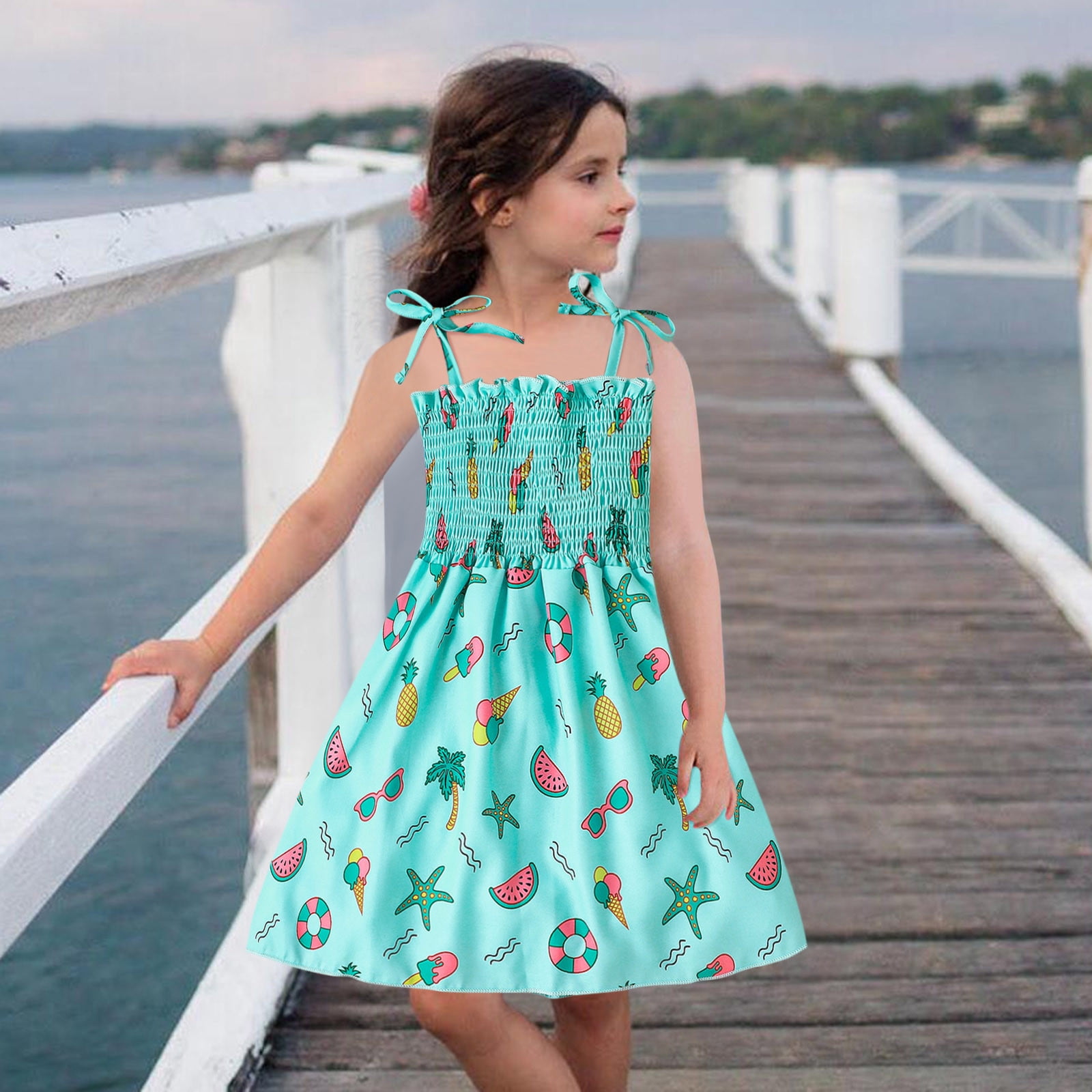 Kid Girl Floral Butterfly Print Belted Splice Slip Dress