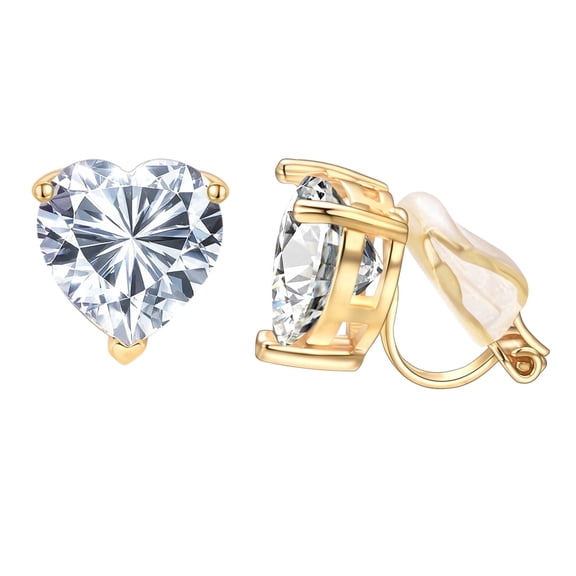 Yoursfs Simple Cubic Zirconia Clip on Earrings Gold Heart Earring for Women Hypoallergenic 18K Gold Plated Trendy Non Pierced Ears Jewelry