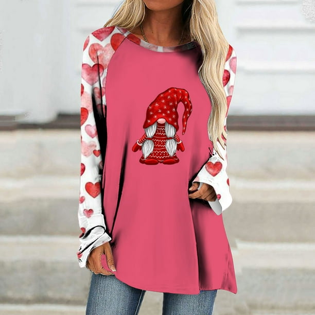 zanvin Long Shirts for Women to Wear with Leggings Plus Size Long Sleeve  Crew Neck Tunic Tops Dressy Casual Cute Blouses Spring Clothes,Hot Pink,XL