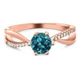 thumbnail image 2 of Gem Stone King 18K Rose Gold Plated Silver London Blue Topaz Women Ring (0.94 Ct Round, Available in Size 5, 6, 7, 8, 9), 2 of 5