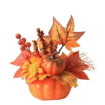 DefiDgd Halloween Thanksgiving Fall Artificial Potted Flowers Fall Decor,Fake Potted Plants with Pumpkin,Fruit, Maple Leaf, Sunflower for Autumn Harvest Decor, Table Centerpiece