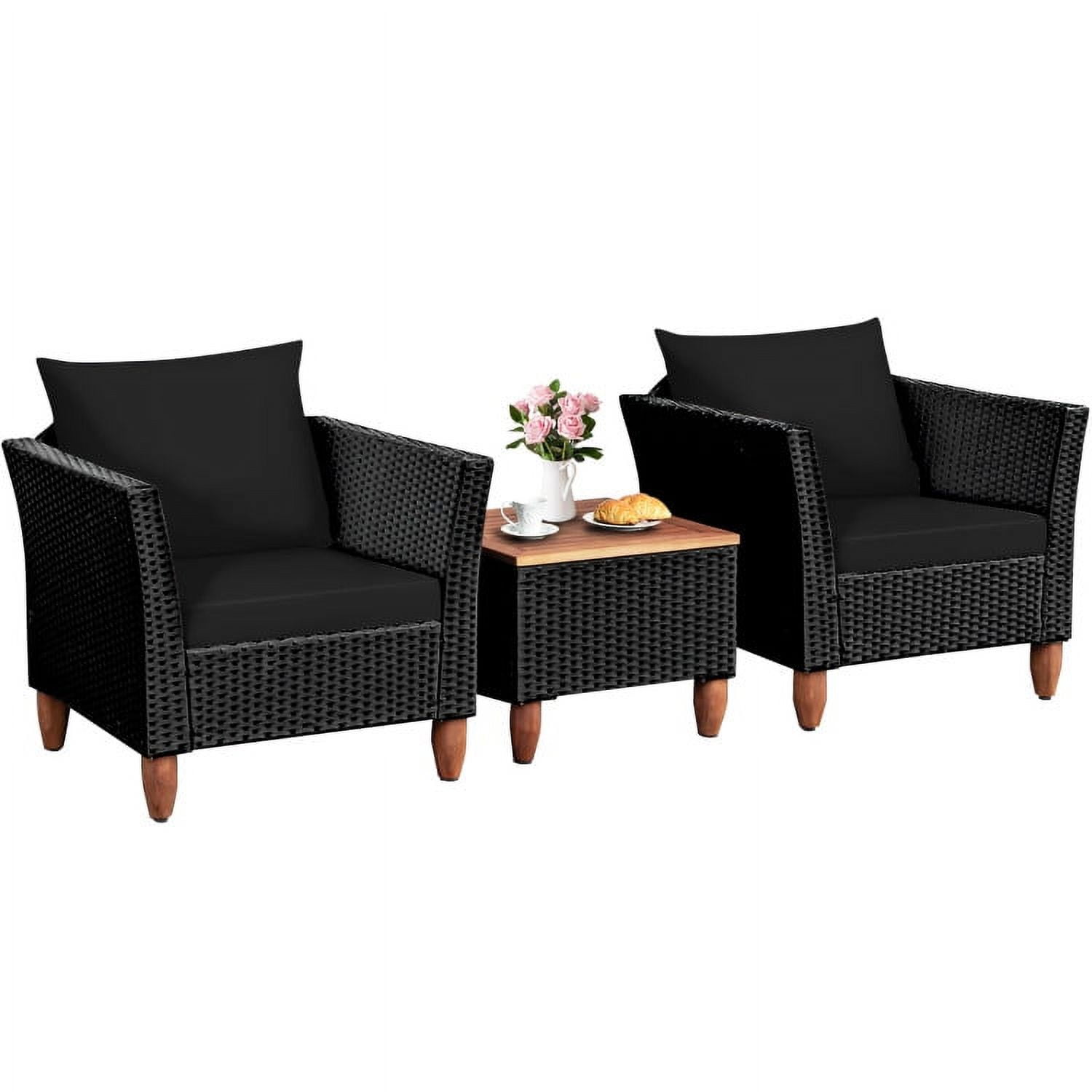 Aimee Lii 3 Pieces Outdoor Patio Rattan Furniture Set with Coffee Table, Modern Patio Furniture, Black