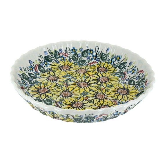 Blue Rose Polish Pottery Sunflower Maze Pie Plate