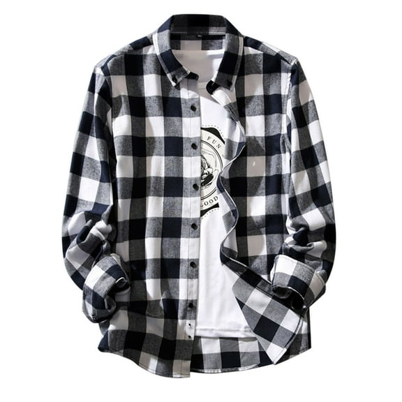 cocolona Mens Plaid Shirts Fall Winter Long Sleeve Flannel Cardigan Shirts Turndown Collar Button Casual Jacket with Pocket