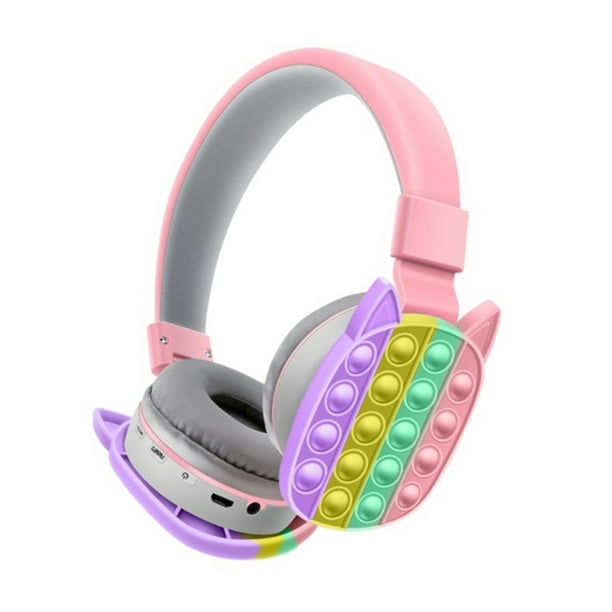 Kid Over-Ear Headphones, Cute Rainbow Color Cartoon Cat Ear Design Children  Wireless Game Headset for Tablet Laptop PC 