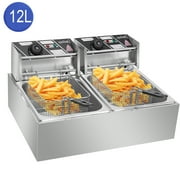 Winado 12.7QT Commercial Stainless Steel Deep Fryer Machine Double Two Tank Design Restaurant