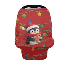 Renewold Stretchy Baby Car Seat Covers Carseat Canopy Baby Breastfeeding Stroller High Chair Shopping Cart Cover for Girls Boys Christmas Decor, Christmas Penguin Fairy Lights Red