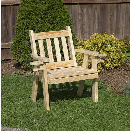 Natural Amish Heavy Duty 800 Lb Mission kiln-dried pine Garden Patio Outdoor CHAIR 2 FEET with cup holders Made in (Best 2 In 1 Under 800)