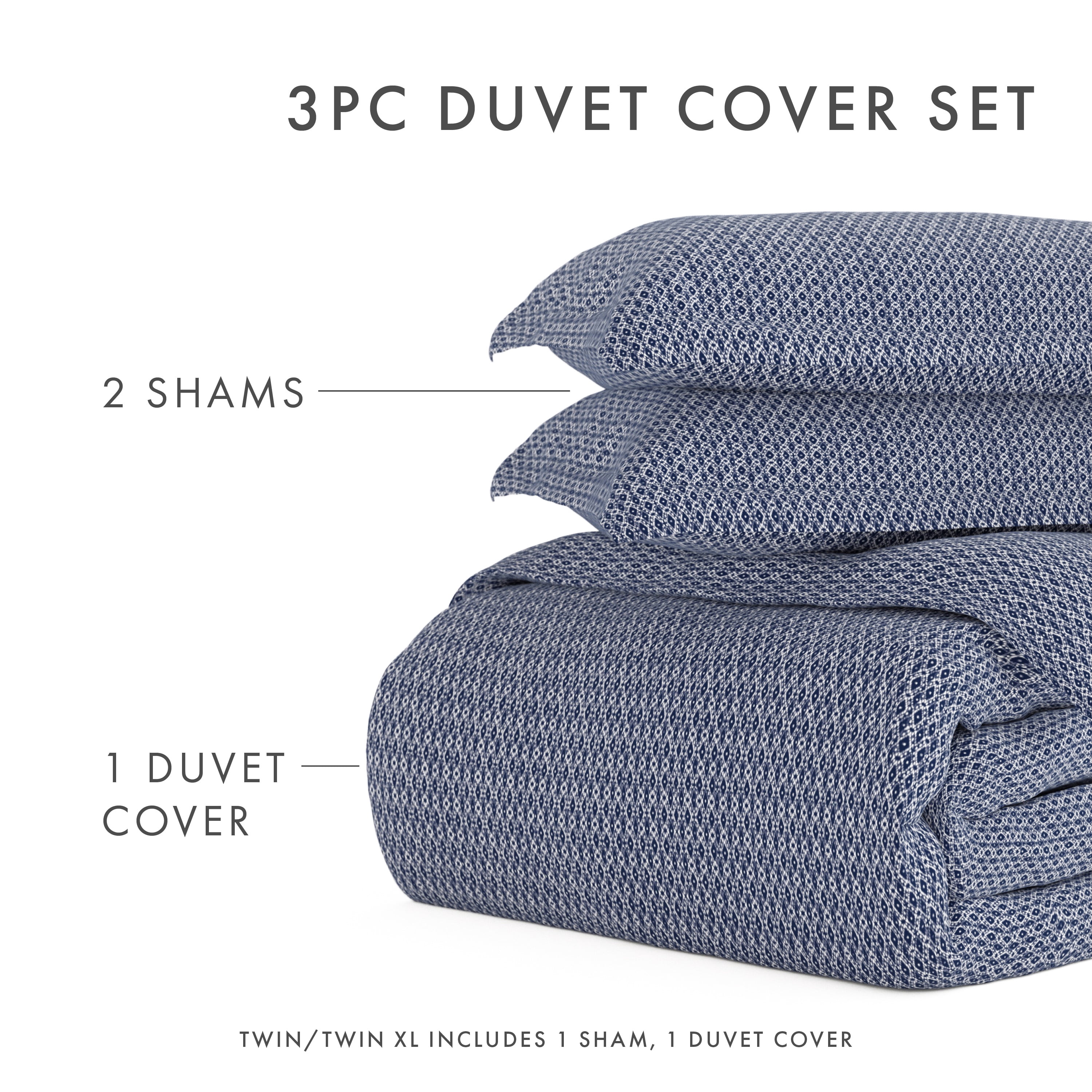 Noble Linens Navy Blue Diamond Pattern 3-Piece Duvet Cover Set, Full/Queen
