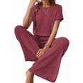 thumbnail image 3 of Traje Informal de Dos Piezas para Mujer, para Viajes y Vacaciones de Verano, con Corta y Pantalones Anchos. Rojo Ladrillo S, 3 of 7