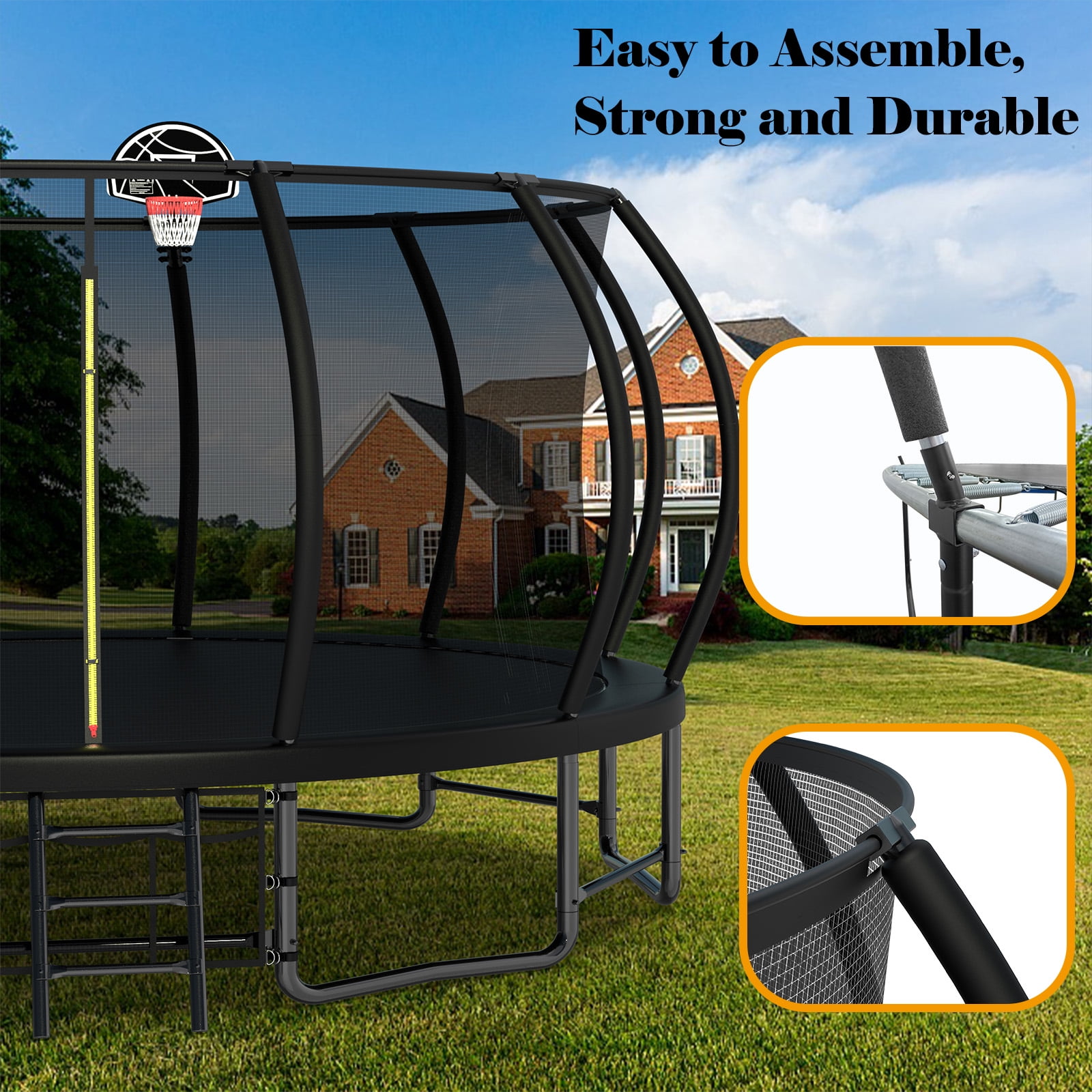EUROCO Outdoor Trampoline with Basketball Hoop & Three-Step Stairs, 10FT 12FT 14FT 15FT 16FT Trampoline for Adults and Kids
