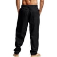 thumbnail image 4 of SAWOBUUN Men's Linen Pants Breathable Straight Leg Drawstring Trousers Elastic Waist Casual Beach Pants with Pockets, 4 of 7