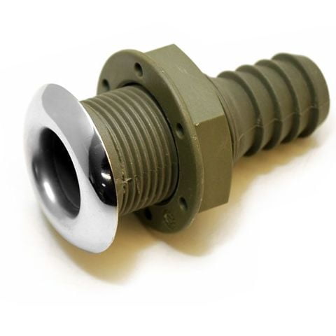 Boat Thru Hull Fitting | 1 Inch Plastic w/ Stainless Ring Marine