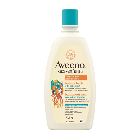 Aveeno Kids Sensitive Skin Bubble Bath, Children's Bubble Bath for Sensitive Skin with Oat Extract, Kid's Bath Liquid Nourishes Dry Skin & Makes Big, Dye-Free, 567 mL