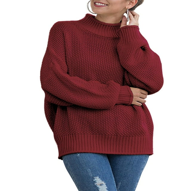 MesaSe Automne Hiver Femmes Col Roulé Pull à Manches Longues en Vrac Gros Pull en Tricot