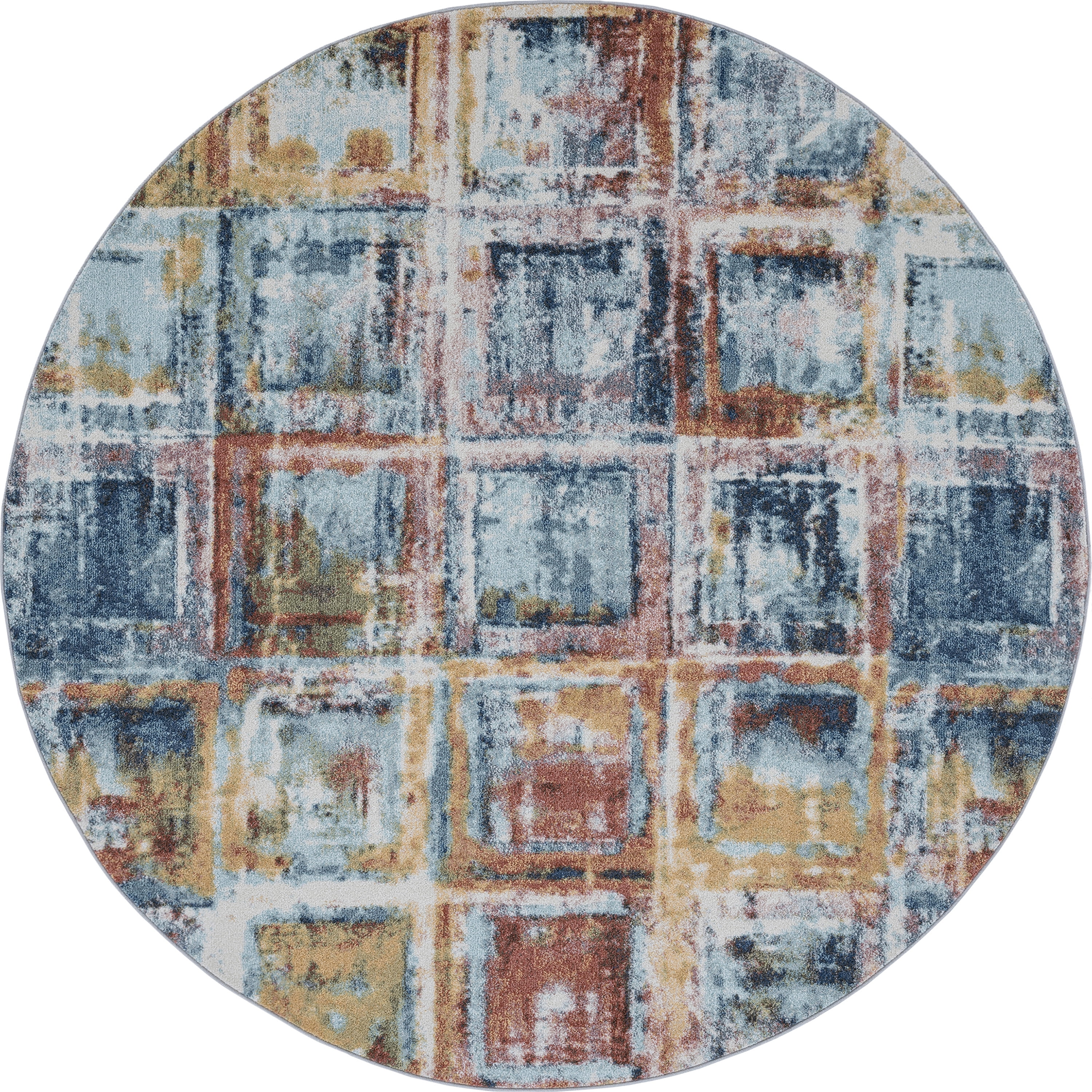 Bliss Rugs Vintage Contemporary Abstract Round Rug for Living Room, Dining Room | Navy, 7'10''Round