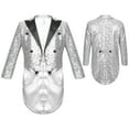 thumbnail image 5 of LiiYii Boys Sequins Blazer Tuxedo Kids Suit Jacket Lapel Dress Coat Tailcoat Wedding Proms Party Outerwear Silver 12, 5 of 6