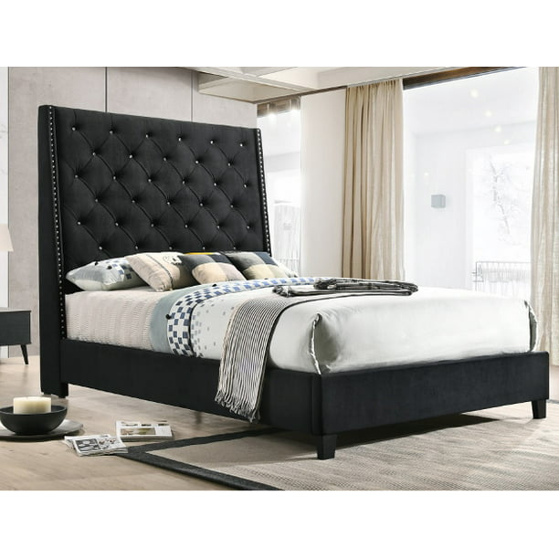 Demi Wings Bedroom Furniture, Black Tufted Headboard Full