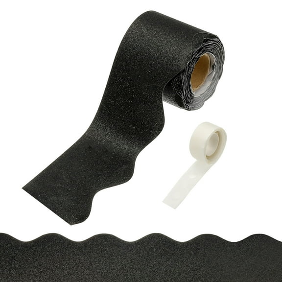 Uxcell Glitter Bulletin Board Borders, 32.8ft Black Border with Clear Sticky Dots