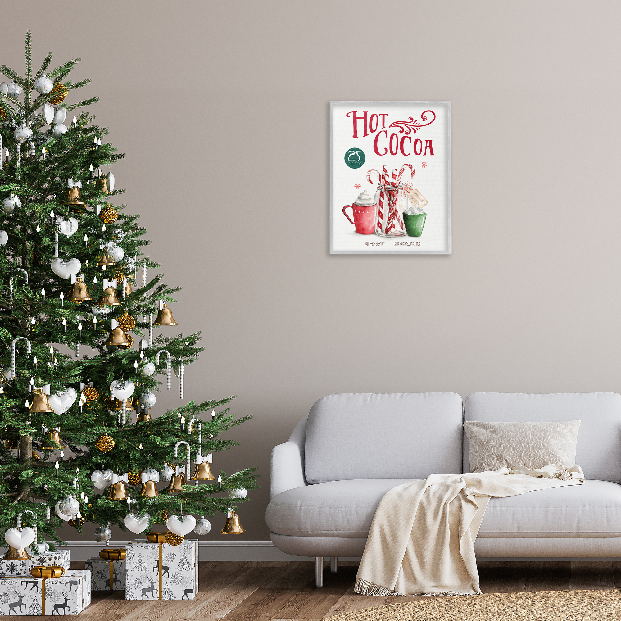 Stupell Industries Vintage Winter Hot Cocoa Holiday Painting Gray Framed Art Prints Wall Art, 24 x 30