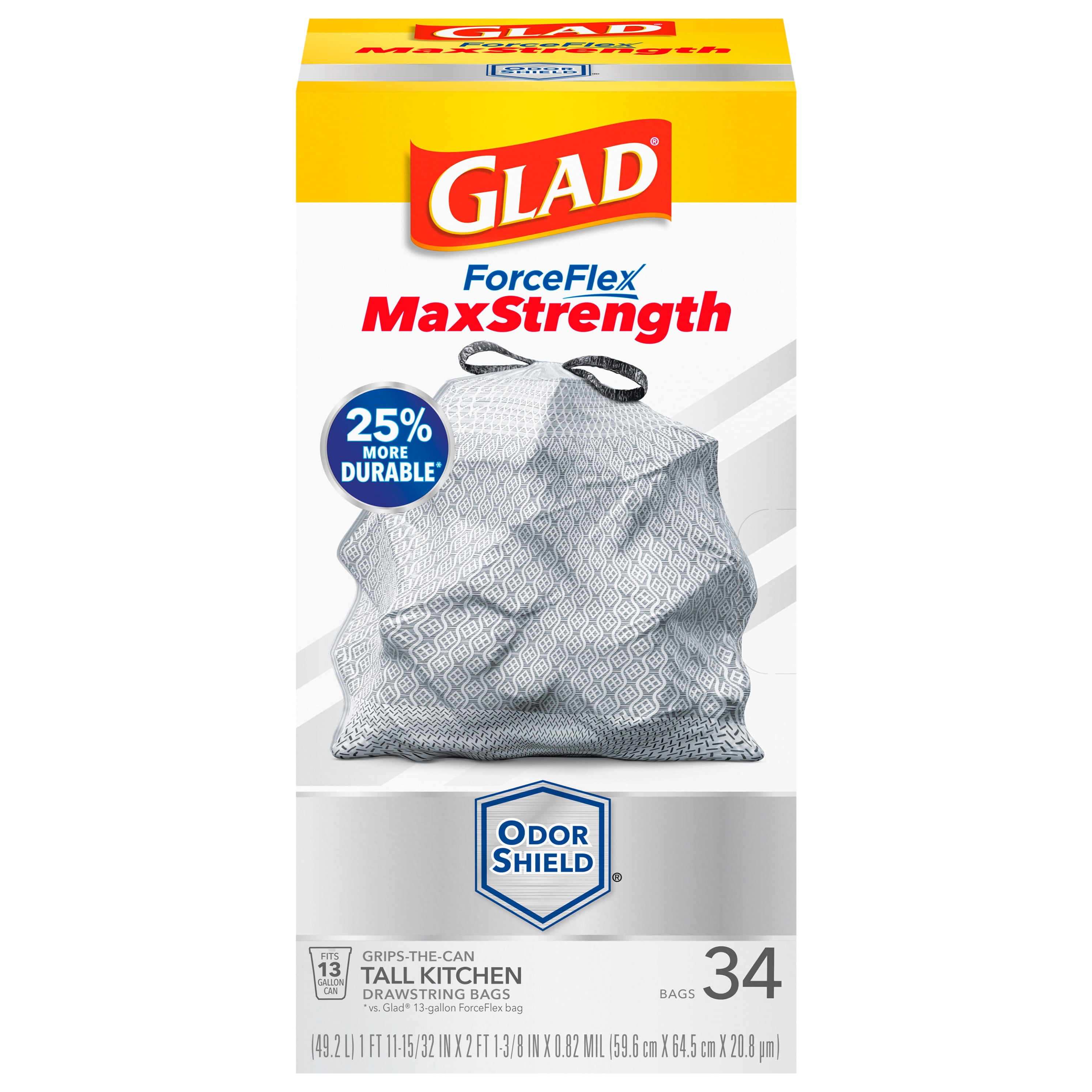 Glad ForceFlex MaxStrength Tall Kitchen Drawstring Trash Bags Odor Shield