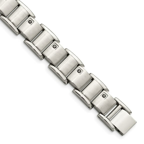 Stainless Steel Bracelet Diamond Link, Other Men's 12 mm 8.5 in Chisel Brushed and Polished with 3/8 carat Black