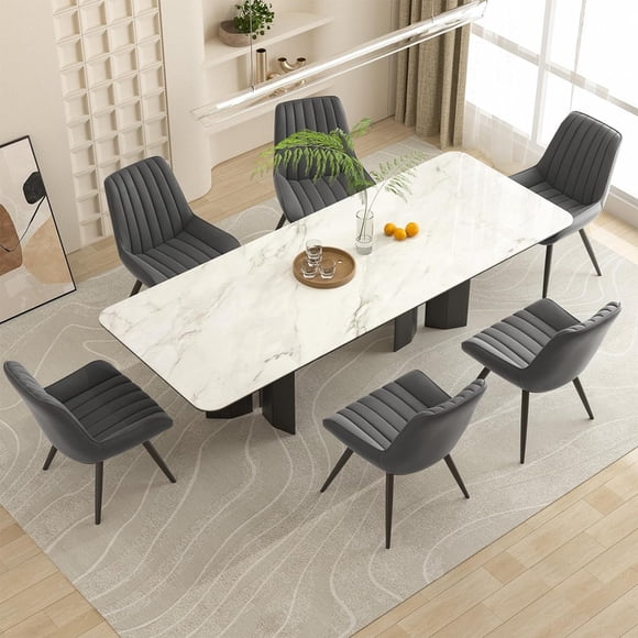 Hawsaiy Dining Chairs Set of 6,Mid Century Modern Kitchen Chairs,Upholstered Fabric Armless Dinning Side Chairs with Back and Metal Legs for Kitchen,Dining Room,Living Room, Dark Gray