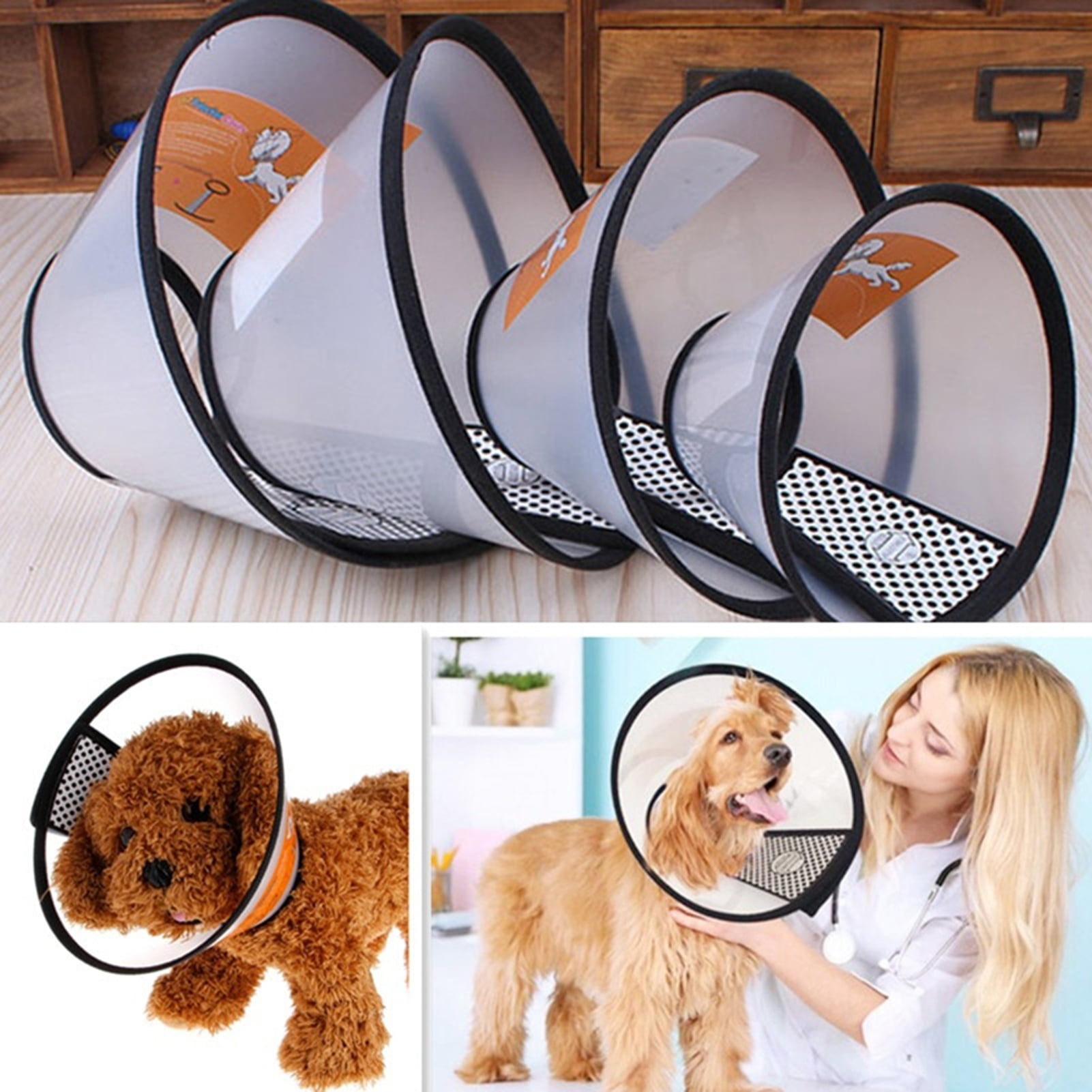 Supet Dog Cone Adjustable Pet Cone Pet Recovery Collar Comfy Pet Cone Collar Protective Collar for After Surgery Anti-Bite Lick Wound Healing Safety Practical Plastic E-Collar for Dogs and Cats 