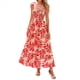 thumbnail image 1 of Vestido Maxi Bohemio de Verano para Mujer, Sin Mangas, Fruncido, con Tirantes Finos, Corte en A, Holgado, para Playa, , Rojo, Talla L, 1 of 7