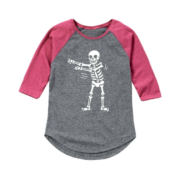 Instant Message - Skeleton Floss - Youth Girl Shirt Tail Raglan