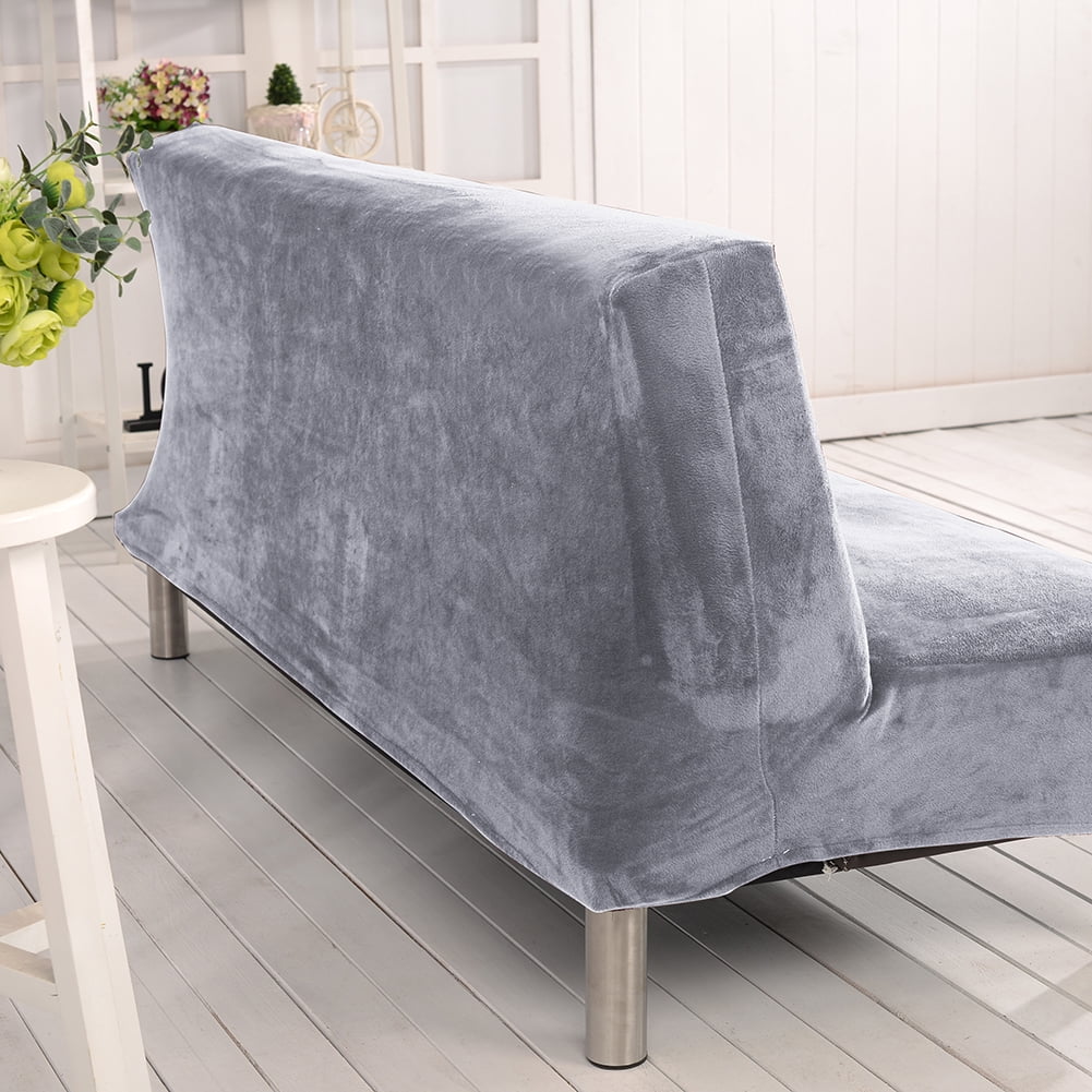 CJC Armless Plush Sofa Bed Cover - Stretch Velvet Sofa Bed Slipcover - Thicker Folding Futon Sofa Cover Protector, Gray
