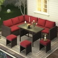 thumbnail image 1 of AECOJOY Ensemble de Mobilier de Jardin 7 Pcs en Rotin PE, Comprenant un Canapé d'Angle, une Table et un Ensemble de Patio Rouge Bordeaux., 1 of 6