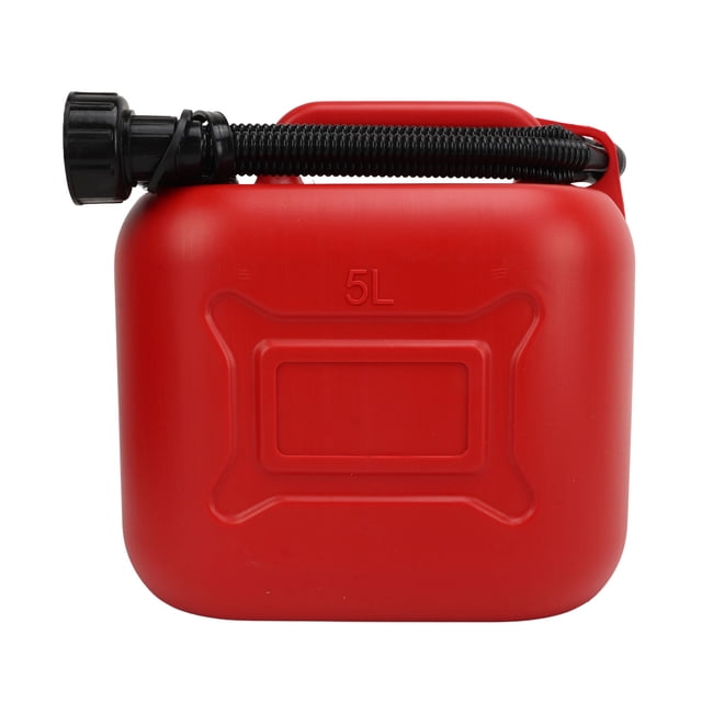 Bidón de gasolina de 5 l y 1,3 galones, ABS, antifugas, portátil, color rojo, con tubo de salida de 27 cm.