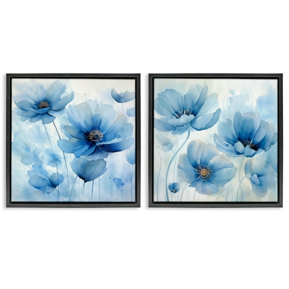 Stupell Industries Saturated Blue Blossoms Plants & Flowers Painting Black Floater Framed Canvas Art Print Wall Art, 18 x 18, Set of 2