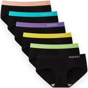 INNERSY Womens' Hipster Underwear Cotton Panties Wide Waistband Sport Underwear Pack of 6 (Medium, Black With Colorful Waistbands)