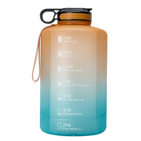 

Peryerana 3.78L Motivational Water Bottle with Time Marker Straw Gallon Jug Drinking Container Fitness Sports Travel Mug Accessories Gifts Orange Green