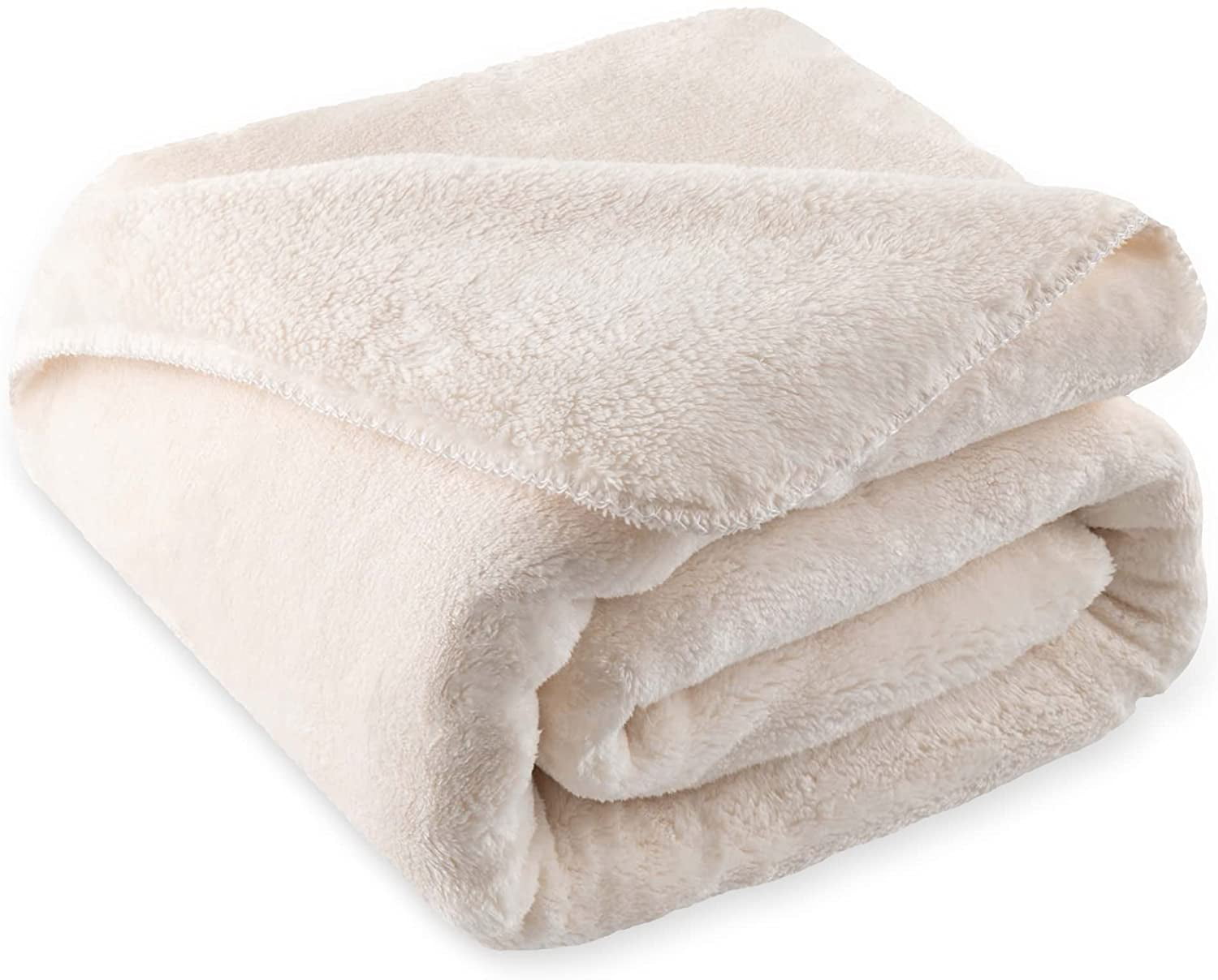 Luxury Plush Flannel Blanket 600GSM Cream Throws for Sofa Couch Cozy Fuzzy Heavyweight Bed
