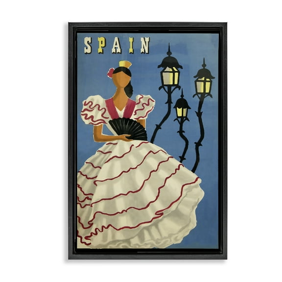 Stupell Industries Spain Woman Portrait Poster People Painting Black Floater Framed Canvas Art Print Wall Art, 17 x 25