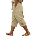thumbnail image 2 of Tdoqot Womens Plus Size Cotton Linen Capris with Pockets- Lace Trim Casual Baggy Elastic Waist Drawstring Summer Trendy Pants Khaki Size 3XL, 2 of 6