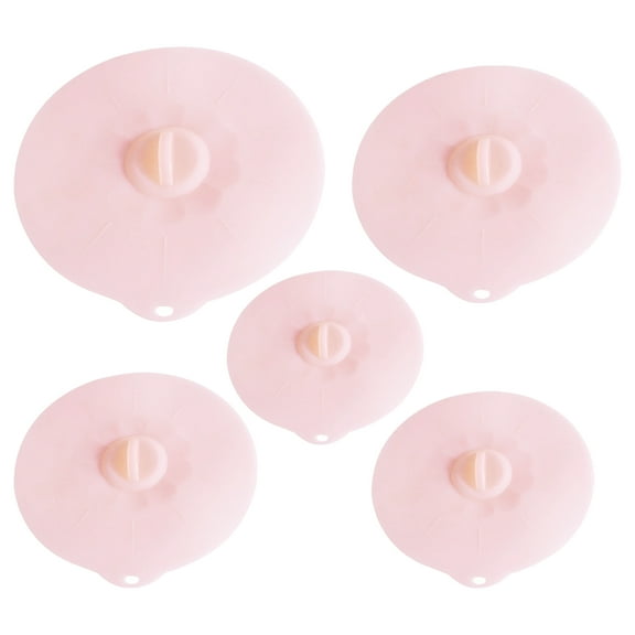 WHAMVOX 5pcs Pot Lids Set Multifunction Silicone Bowl Cover Heat Resistant Microwave Sealed Lid (Pink)