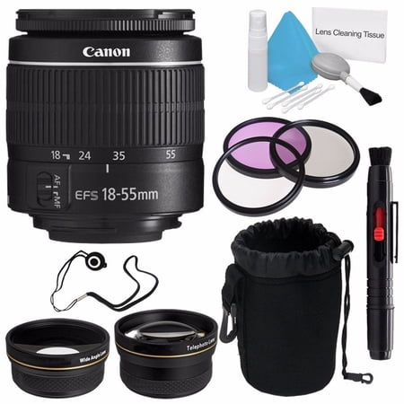 Canon EF-S 18-55mm F/3.5-5.6 III Lens ( no Warranty) + 58mm 2x Telephoto Lens + 58mm Wide Angle Lenses + 58mm 3 Piece Filter Kit + Deluxe Lens Pouch 6AVE Bundle 3 (International Version)