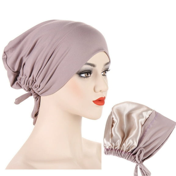 Women Stretch Satin Lining Beanie Hat Adjustable Elastic Hair Head Wrap Cap