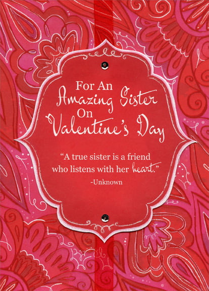 Large Heart on Floral Background Sister Valentine's Day Card 